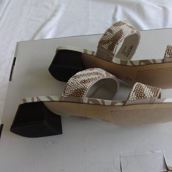 Sanctuary Revive women's size 6M leather beaded slides, tan, 1&1/2" chunky heels - Picture 7 of 15